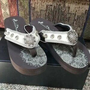 White Beige Montana West Flip Flops Western Wedge Sandals Women's Summer Shoes